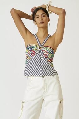 NEW Anthropologie Tiny Avril Embroidered Striped Knit Halter - M